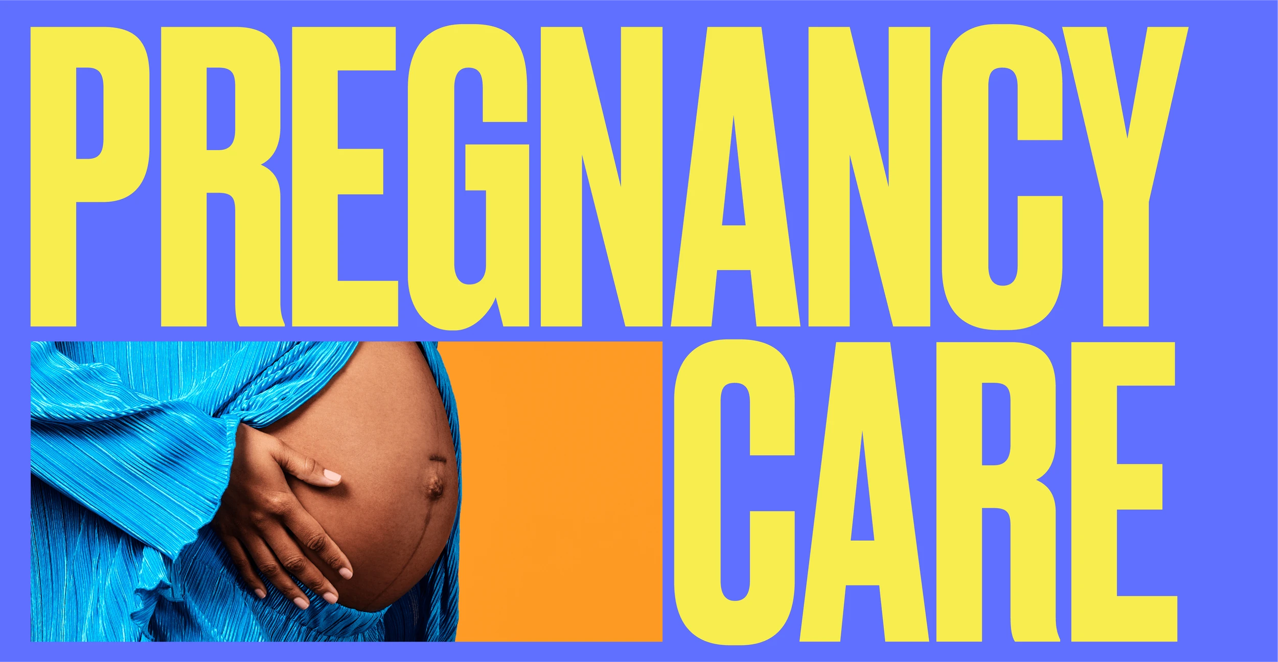 Pregnancy Care - hand resting on a pregnant belly in a blue pleated top